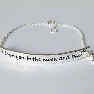 Sterling silver Bracelet, I love you to the moon and back, 52x4.5mm, Metal Stamped, Birthday Gift