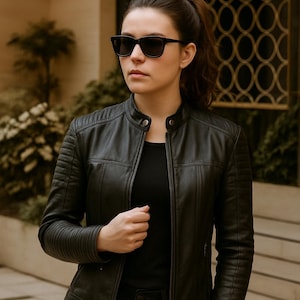 Unisex Black Leather Biker Jacket – Slim Fit Moto Jacket for Men & Women | Stylish Quilted Shoulder Motorcycle Coat