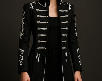 Luxury Black Military Coat: Gothic Steampunk Embroidered Tailcoat