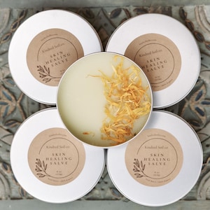 Herbal Healing Salve – Yarrow & Calendula Infused Balm for Skin Repair | Natural First Aid | Soothing Almond Oil Salve