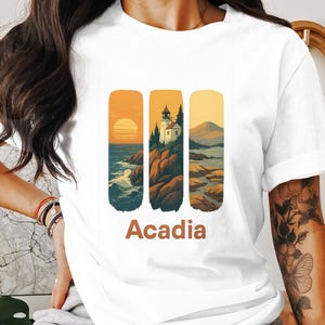 Acadia National Park T Shirt, Vintage Travel Tee, Maine Lighthouse Shirt, Sunset Ocean Tee, Nature Lover Gift, Vacation Souvenir T-Shirt