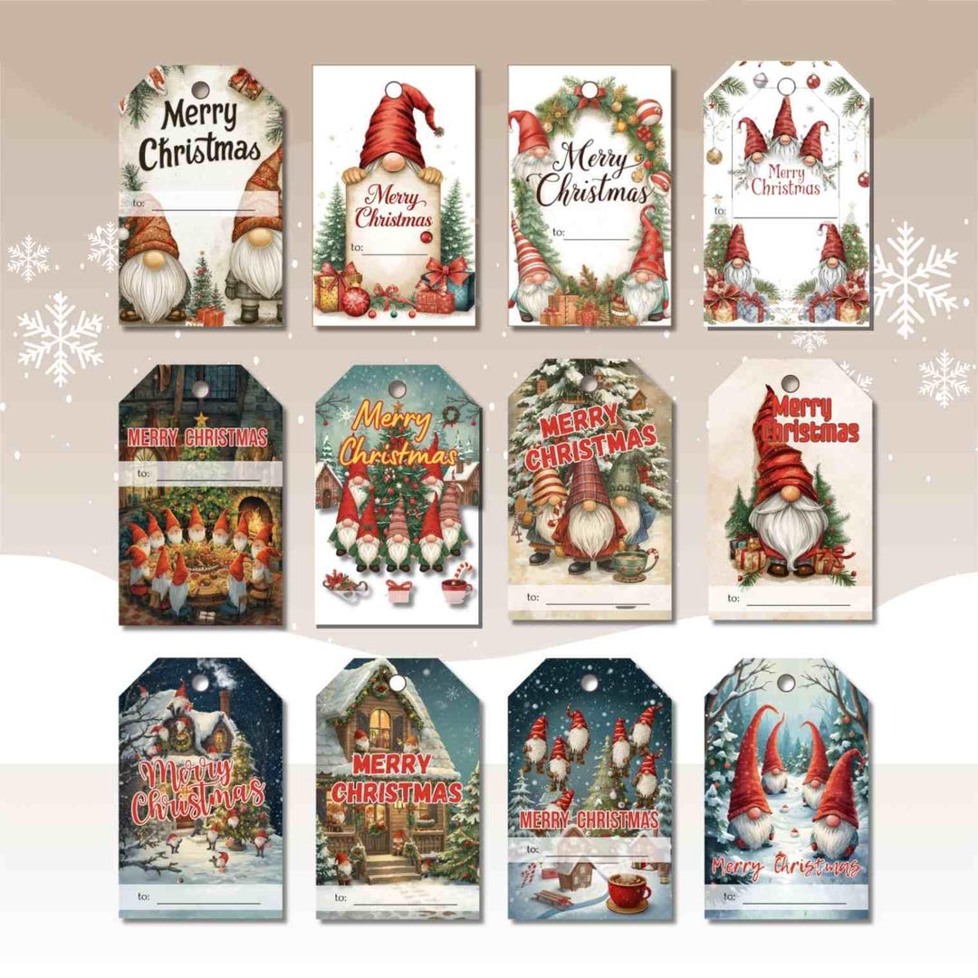 Printable Christmas Gift Tags With Gnomes Editable “to:” Field. Holiday ...