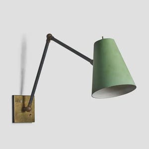 1920s Century Matte Green Brass Wall Sconce Light | Italian Stilnovo Diabolo Shade Lamp | Adjustable Cone Wall Fixture Change Your Interior