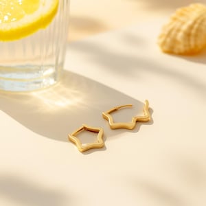 Starfish hoop earrings for summer gifts, Star huggie hoops earring in 10K for daughter, Minimalist jewelry for birthday gifts, Gold jewelry