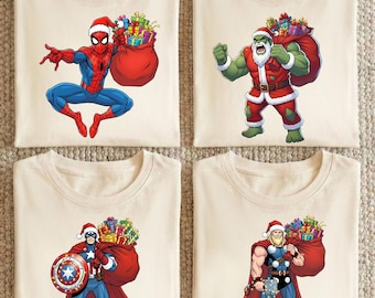 Camiseta navideña de superhéroe, camiseta de héroe navideño, camiseta de Papá Noel maravillosa, regalo festivo de superhéroe, camiseta navideña a juego para toda la familia.