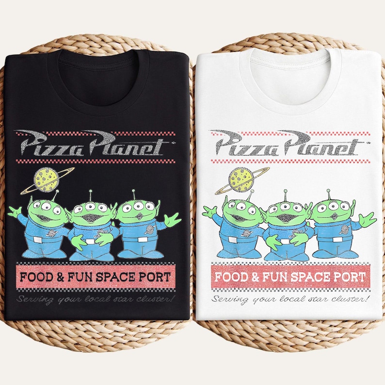 Camiseta Disney Pixar Toy Story Pizza Planet Aliens, Camiseta Little Green Men, Camiseta Food and Fun Space Port, Ropa Space Ranger, Top de película imagen 1