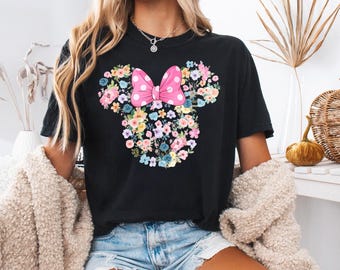 Disney Flower Mickey Minnie Shirt, Disney Garden Festival Shirt, Mickey Minnie Head Shirt, Floral Disney Shirt, Spring Minnie Bow Shirt