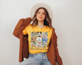 Vintage Walt Disney World Shirt, Comfort Colors Retro Mickey and Friends 90s Grid Tee, Disneyland Family Shirt, Minnie Stitch Pluto