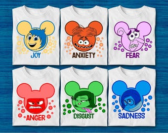 Inside Out Inspired Emotion T Shirts for Family Friends or Group Matching Outfits Joy Sadness Anger Anxiety Fear Halloween Trip