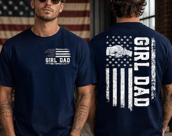 Camiseta para papá de niña, regalo para papá de niña con la bandera estadounidense, camiseta para papá de niña con el puño en alto, camiseta para papá de hija, camiseta para papá de niña orgulloso, regalo del Día del Padre