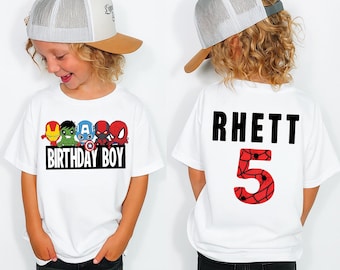 Superhero Birthday Boy Shirt, Custom Avengers Age Birthday Tee, Personalized Name Marvel Party Shirt, Spiderman Hulk Iron Man Birthday Gift
