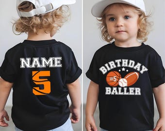 Sport Baller Shirt, Personalized Basketball, Football, Baseball Tee, Sports Theme, Toddler Boy, Fifth Born, 5 Ball Gift Tee, Custom Name