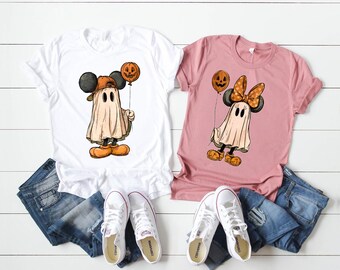 Camiseta de Halloween con lindo fantasma de ratón, camiseta vintage de fantasma de calabaza, camisetas familiares a juego para Halloween, camiseta para vacaciones de Halloween, camiseta de truco o trato.
