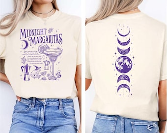 Camiseta Margaritas de Medianoche, Camiseta Magia Práctica, Camiseta Gráfica Margarita Bruja, Camiseta Fase Lunar Celestial, Camiseta de Cóctel de Halloween