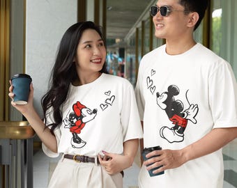 Matching Mickey and Minnie Couple Shirts or Sweatshirts Cute Love Heart Design for Couples Gift Disney Inspired Romantic Outfit