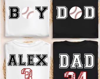 Custom Baseball Dad and Son Matching Shirts, Personalized Boy Dad Team Shirt, Baseball Birthday Gift, Custom Name Number Tee, New Dad Gift