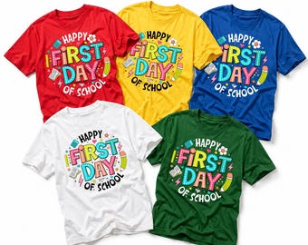 Happy First Day of School Shirt, Toddler Back to School Tshirt, Kids Teacher Gift Tee, Cute Retro School Shirt, Kindergarten Outfit Crew