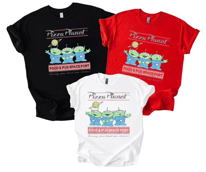 Camiseta Disney Pixar Toy Story Pizza Planet Aliens, Camiseta Little Green Men, Camiseta Food and Fun Space Port, Ropa Space Ranger, Top de película imagen 7