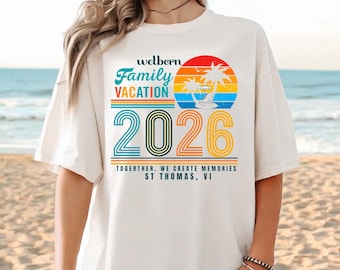 Chemise vacances en famille 2026, chemises personnalisées pour vacances en famille, t-shirt de plage pour vacances en groupe, chemises de voyage Saint-Thomas VI, tenues de plage familiales assorties