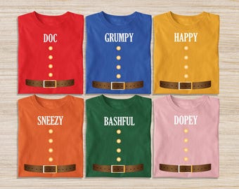 Seven Dwarfs Matching T Shirts for Family or Friends Group Outfits Disney Inspired Costume Tees for Halloween or Disney Trips