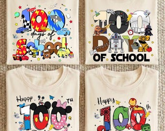 100th Day of School Shirt, Disney 100 Days of School Shirt, Marvel Avengers Star Wars Cars Toddler Tee, Kids Mickey Teacher Appreciation Tee