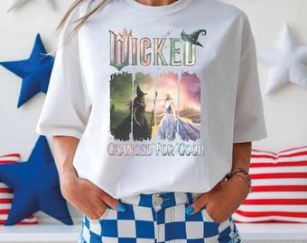 Camiseta de la película Wicked, camiseta Changed For Good, camiseta de Elphaba y Glinda, camiseta de la Bruja de Oz, regalo de musical de Broadway, camiseta Defying Gravity