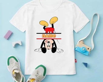 Camiseta infantil personalizada con diseño de ratón, camiseta divertida de dibujos animados personalizada con nombre, camiseta infantil con ratón al revés, bonito regalo para las vacaciones de Disney.