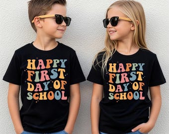 Happy First Day of School Shirt, Retro Groovy Back to School T-Shirt, Toddler School Tee, Preschool Kindergarten Crewneck, Cute Teacher Gift