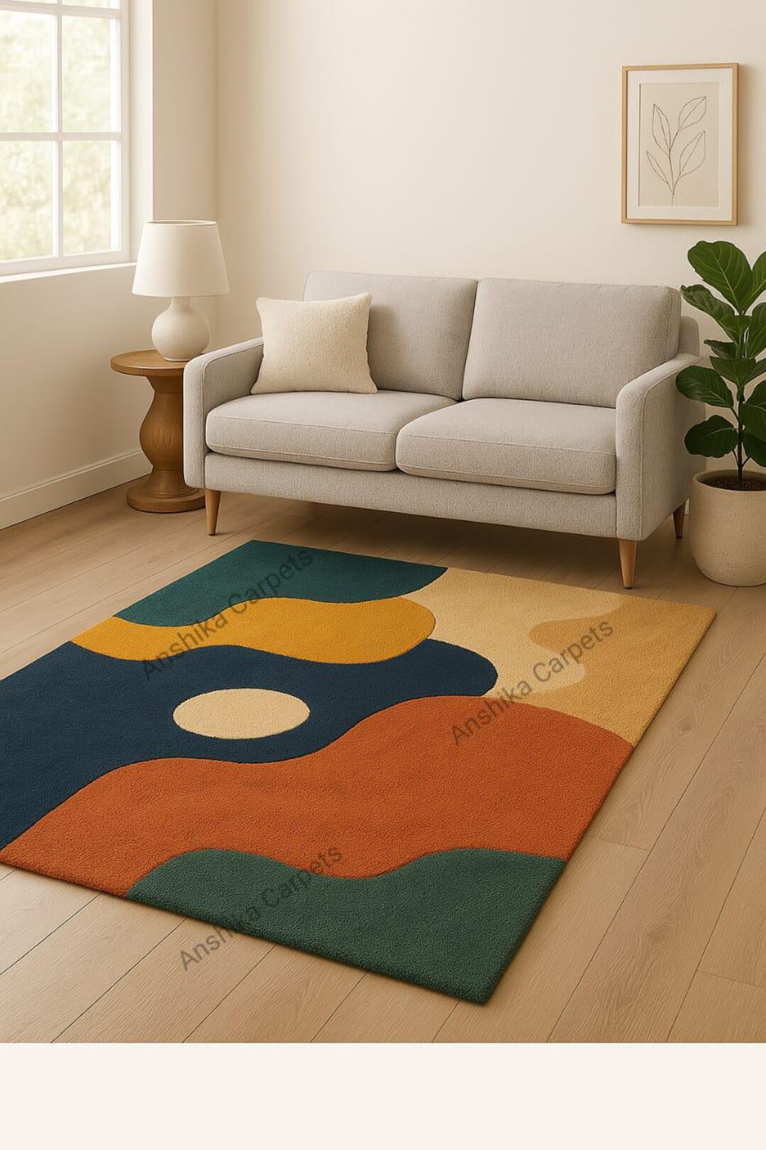 Modern Abstract Hand Tufted Rug Colorful Geometric Wool Carpet Living ...