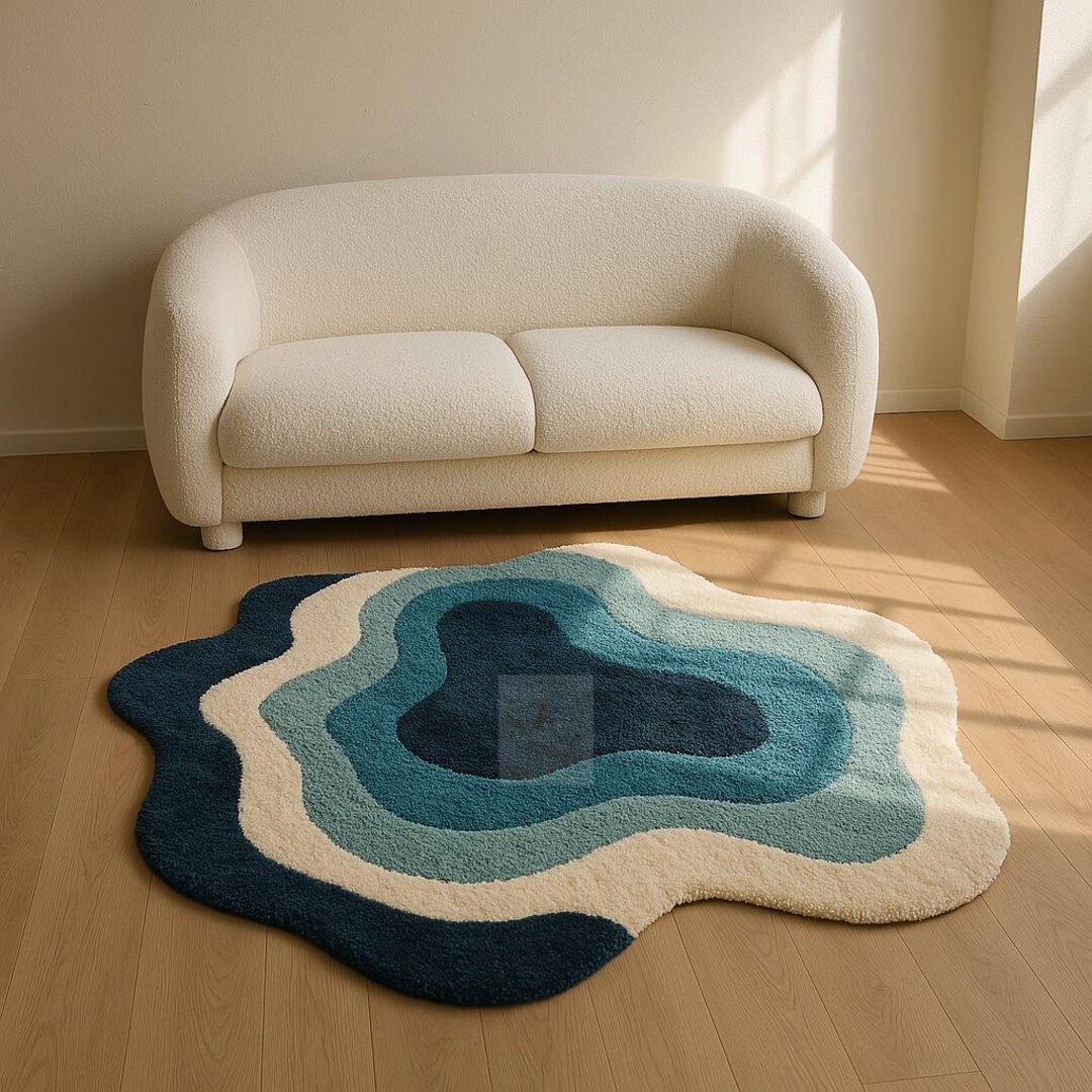 Wavy Blue Abstract Tufted Rug Irregular Blob Shape Carpet Modern ...