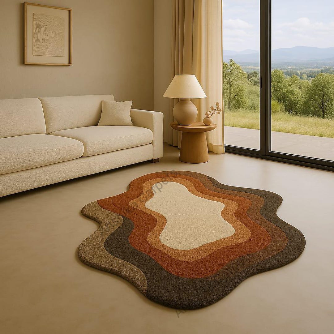 Earthy Rug Patterns Hand Tufted Neutral Abstract Rug Earth Tone Wavy Carpet Irregular ...