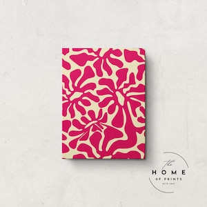 Hot Pink Retro Floral Wall Art – Bold Abstract Botanical Digital Print – 70s Inspired Groovy Printable Art