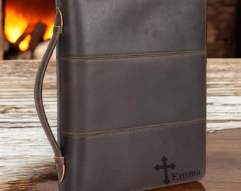 Customized Rustic Leather Bible Cover with Handle | Personalized Goat Leather Zippered Bible Tote Bag | Handmade Christian Gift for Him Her