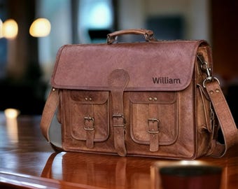 Personalized Leather Messenger, Laptop Bag, Briefcase, Cross-Body, Office Handbag, Rustic Vintage Messenger Bag Valentine Gifts for Men