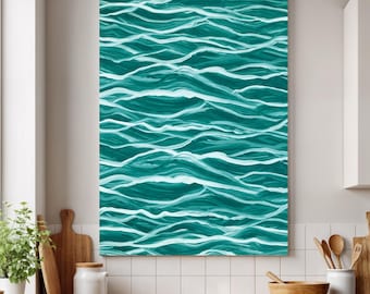 Ocean Wave Wall Art, Coastal Blue Sea Canvas Print for Modern Beach Decor