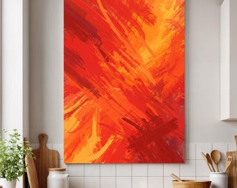 Red Abstract Wall Art – Fiery Orange Canvas Painting for Modern and Bold Home Decor
