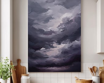 Framed Abstract Sky Canvas Art: Moody Stormy Landscape