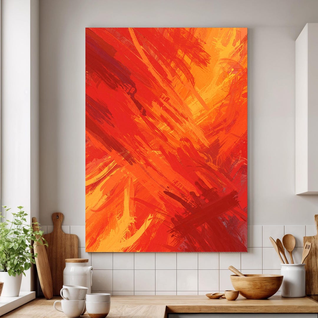 Red Abstract Wall Art – Fiery Orange Canvas Painting for Modern and ...