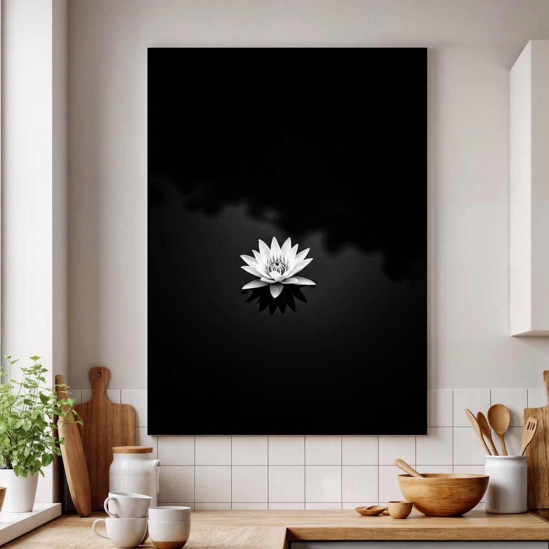 Black and White Lotus Flower Canvas Art, Zen Nature Print - Etsy