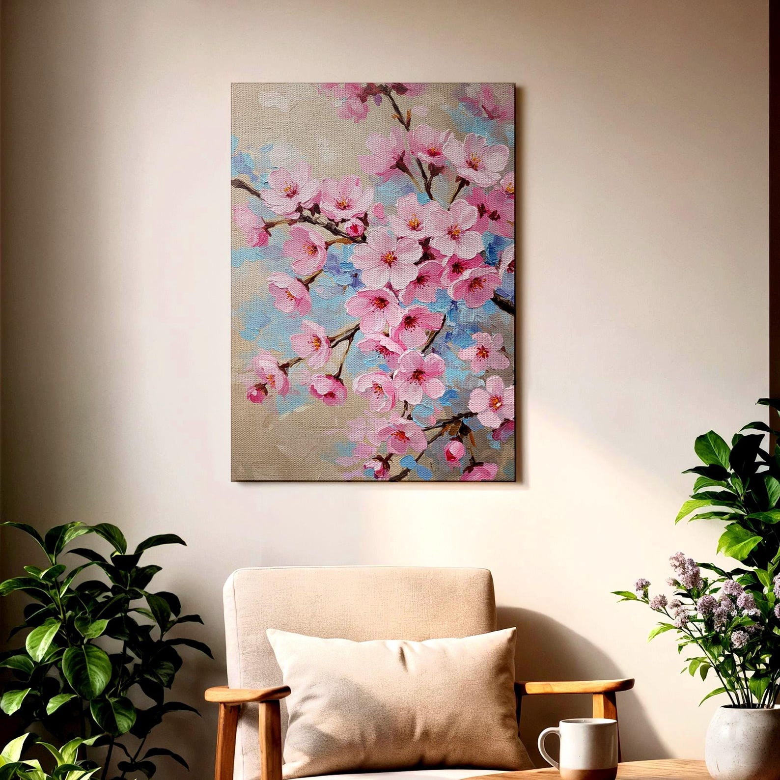 Framed Pink Cherry Blossom Canvas Art Print: Pastel Sakura Floral Wall ...