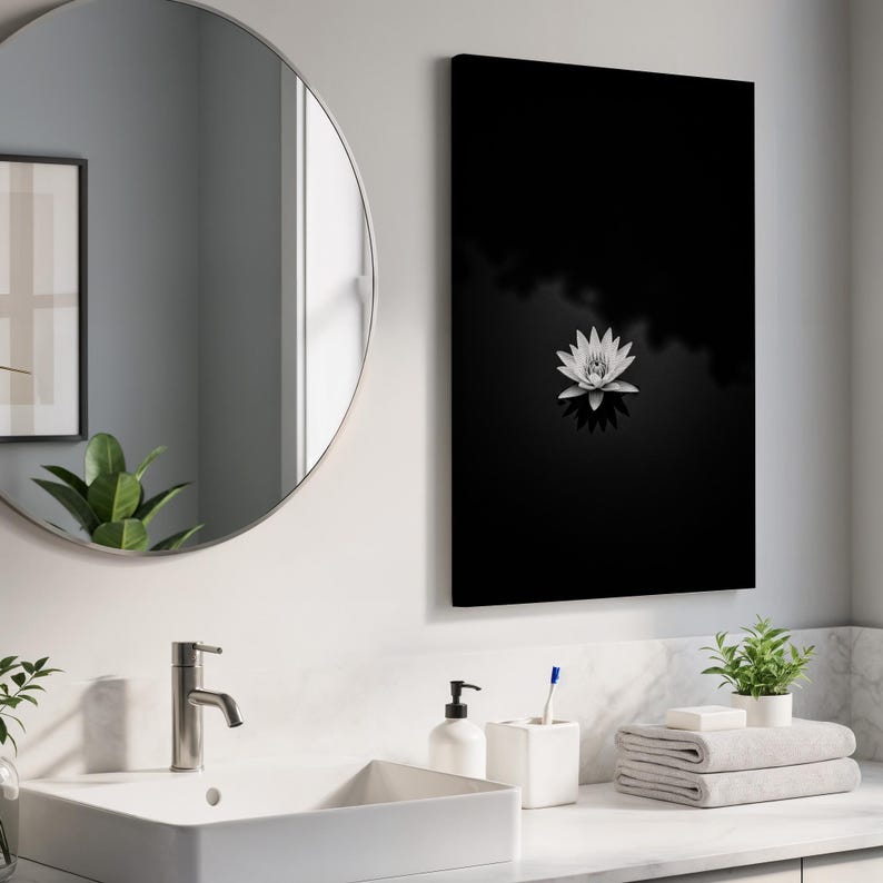 Black and White Lotus Flower Canvas Art, Zen Nature Print - Etsy