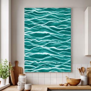 Teal Ocean Wave Canvas Art: Abstract Coastal Print, Modern Framed Decor