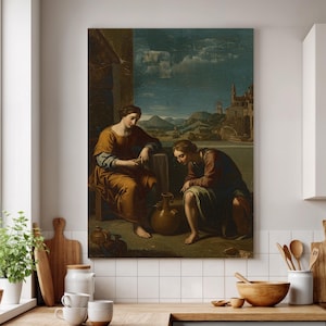 Framed Classic Art Canvas Print, Renaissance Style Two Women Scene with Landscape, Museum Quality Reproduction Wall Decor for Elegant Homes