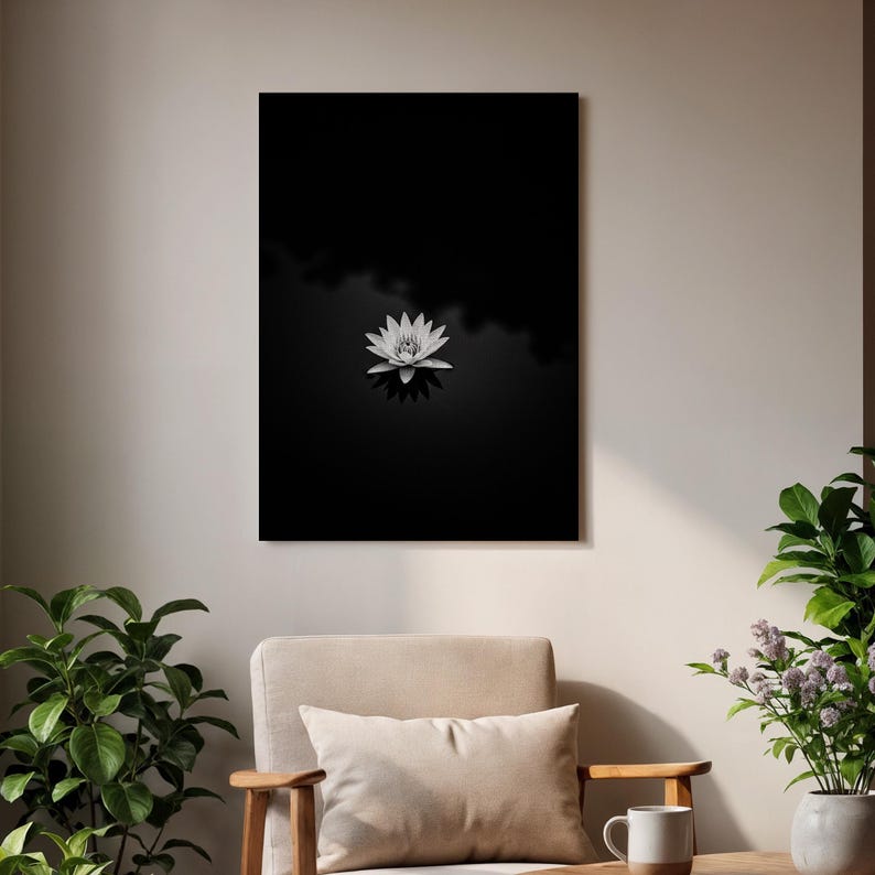 Black and White Lotus Flower Canvas Art, Zen Nature Print - Etsy