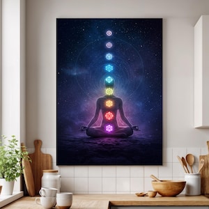 Chakra Meditation Canvas Art: Framed Spiritual Yoga Decor