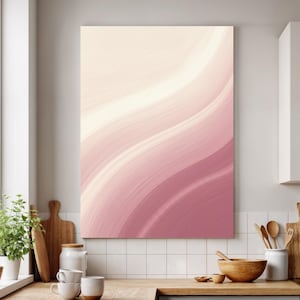 Blush Pink Abstract Framed Canvas Wall Art, Soft Minimalist Wave Brush Print in Neutral Tones, Elegant Modern Decor or Gift for Her