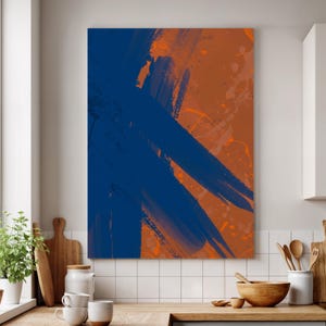 Abstract Canvas Wall Art, Bold Blue and Orange Painting, Modern Framed Art for Living Room or Office, Colorful Art Gift for Art Lovers