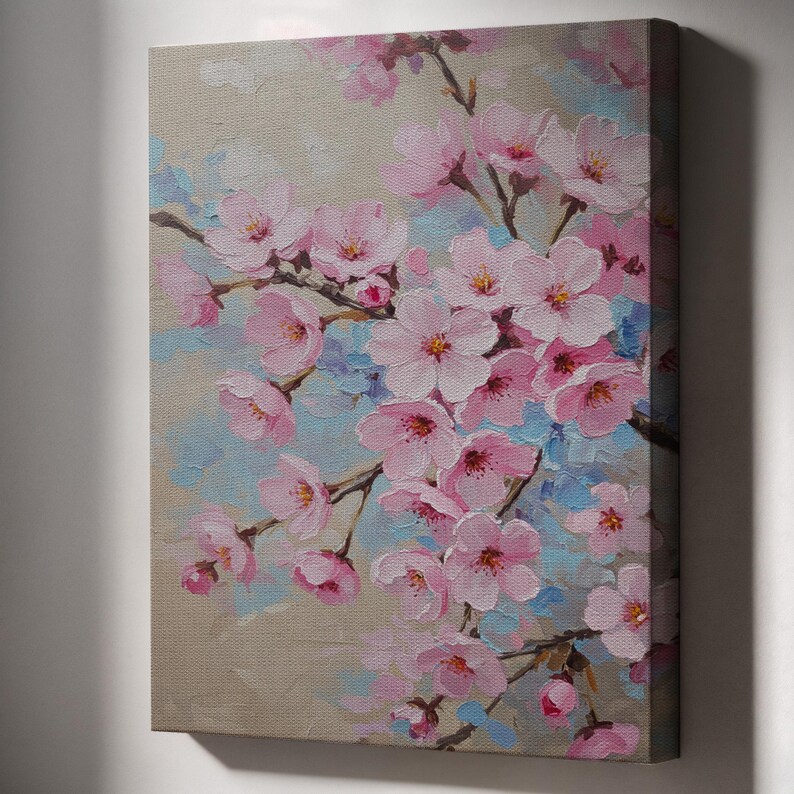 Framed Pink Cherry Blossom Canvas Art: Pastel Floral Wall Decor - Etsy