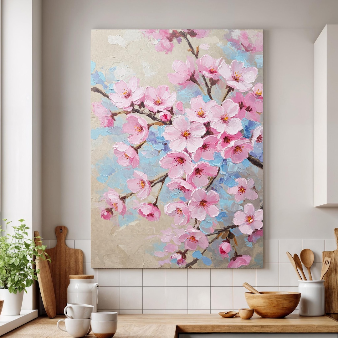 Framed Pink Cherry Blossom Canvas Art Print: Pastel Sakura Floral Wall ...