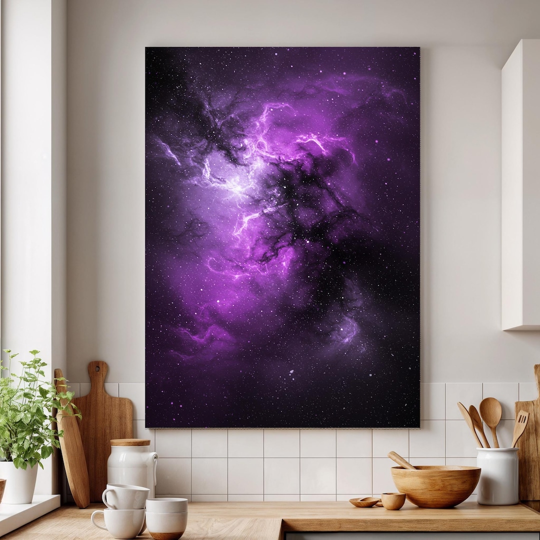 Purple Nebula Canvas Wall Art, Galactic Space Painting, Framed Abstract ...